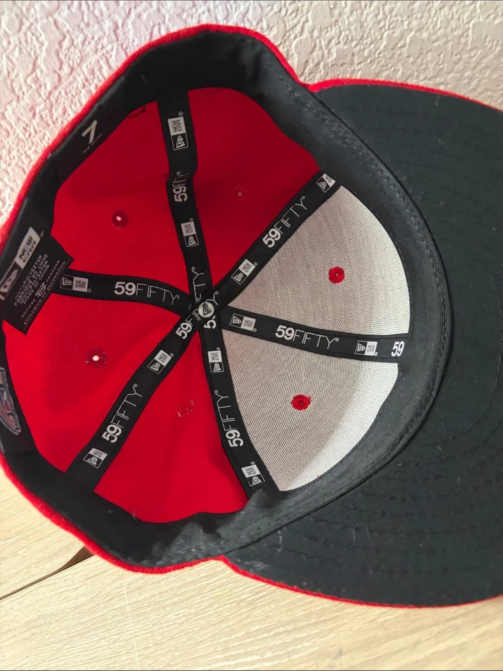 New Era Kids Red Flat Brim Cap with Blue Anchor & Baseball Patch